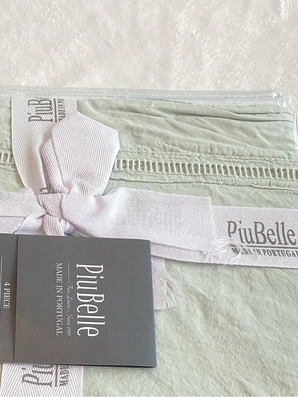 PiuBelle Portuguese Cotton Sheet Set Queen NEW Made in Portugal Sage Green